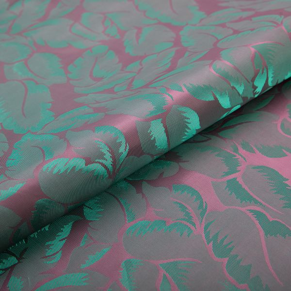 Ткань подкладочная (таффета) с рисунком 96 г/м², 100х145 см, 070 розово-зеленый (листья), Gamma JTR