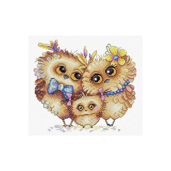 Набор для вышивания нитками МП Студия, Пернатая семья 17х20см