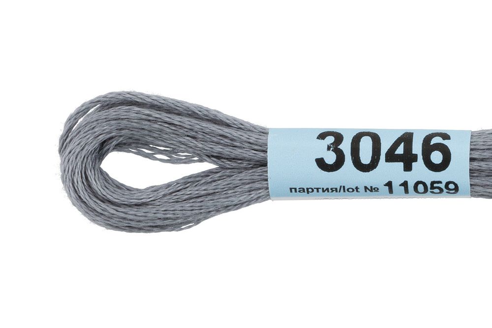 Мулине Gamma 100% хлопок, цв.3046 серый, 24 мотка по 8 метров