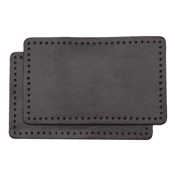 Заплатки пришивные из кожи, прямоугольник 6х9,6см с перфорацией, 2 шт, 100% кожа, 03 темно-коричневый, 9113