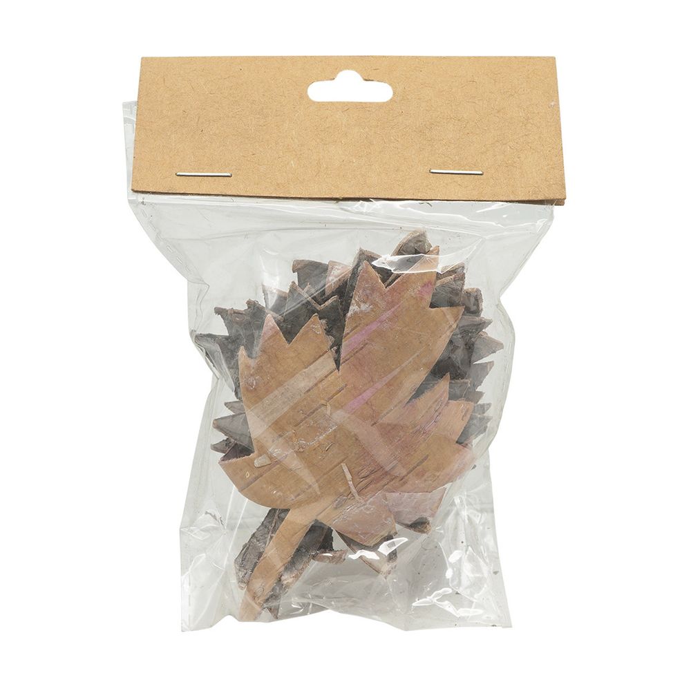 Декоративные элементы из коры дерева "Кленовый лист", 11х7см, 6 шт, белый