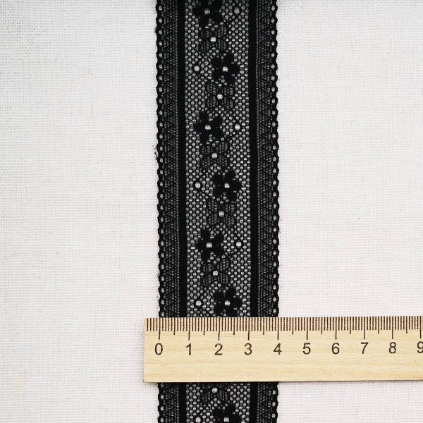 Кружево эластичное (стрейч) 40 мм / 13.72 метра, черный, 3AR3785