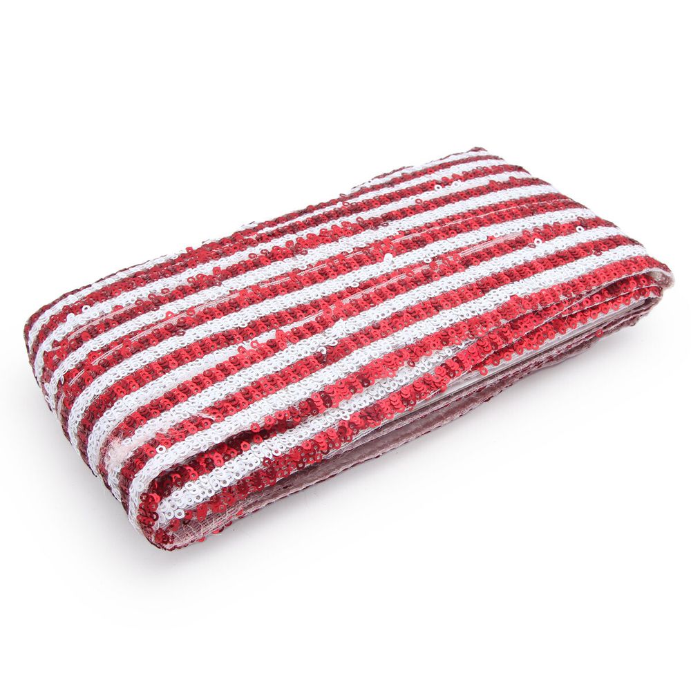 Тесьма с пайетками лампасная 3,5см / 14,63м (красный), 3AR070