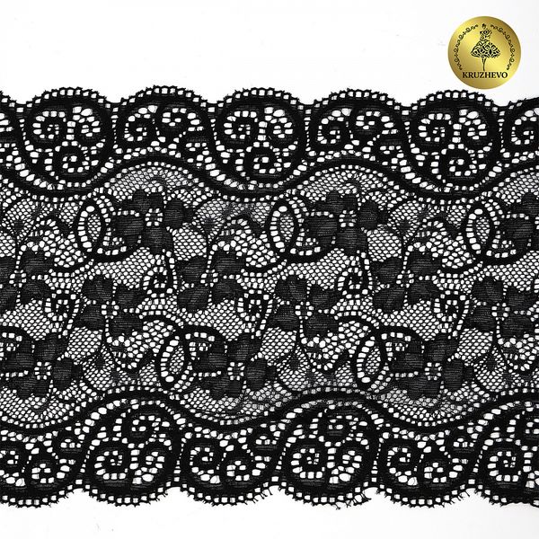 Кружево бельевое эластичное 180 мм / 25 м, YSTL00578, цв.02 черный, Kruzhevo