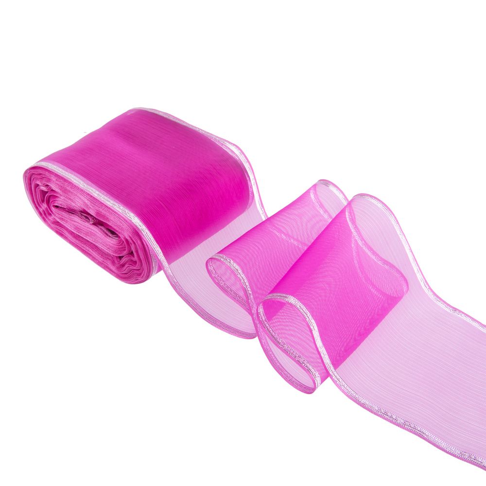 Лента капроновая для бантов 75 мм, / 25 метров, с метал. кромкой, сиреневый/ под серебро, Gamma С 3502 с метал. кромкой