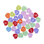 Бусины пластик 4х12 мм, 1000 шт (10х100 шт), №01 прозрачные/цветные сердечки английский алфавит, Hobbius ABFG