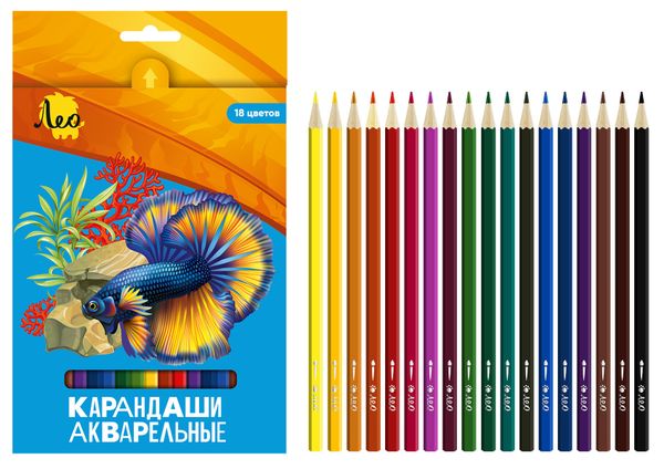 Карандаш акварельный в наборе заточенный 8х18 цв, Лео LBSWP-18