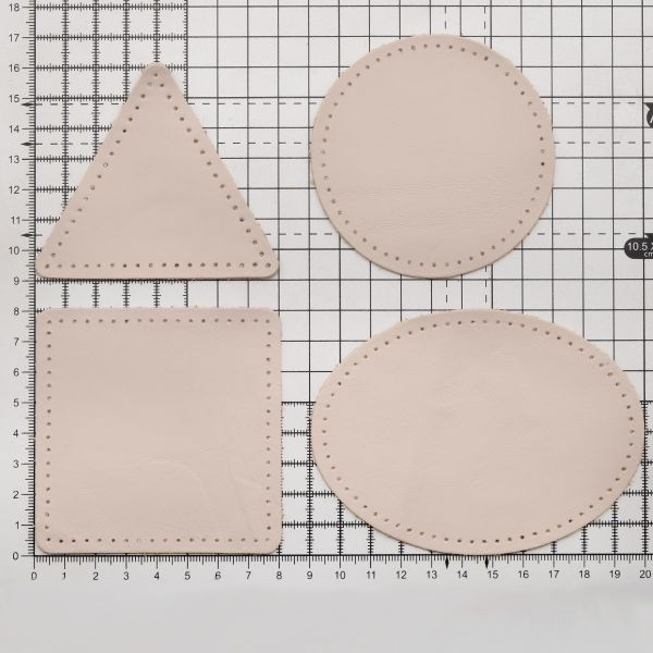 Набор заплаток пришивных из кожи, круг, квадрат, треугольник, овал 8см, с перфорацией, 4 шт (06 бежевый), 9743