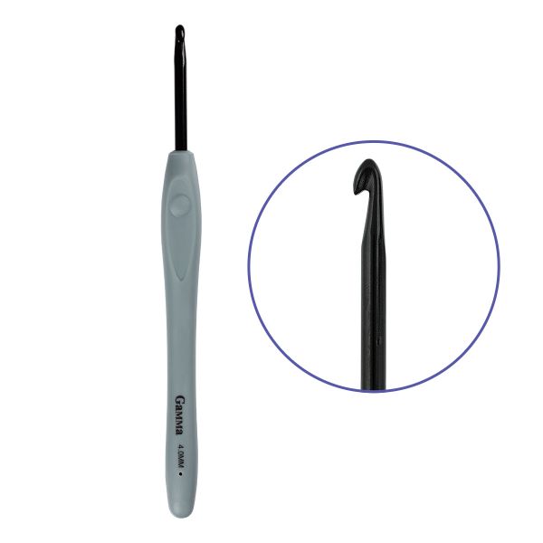 Крючок для вязания с прорезиненной ручкой ⌀4.0 мм, 16 см, алюминий, Gamma RH-BL