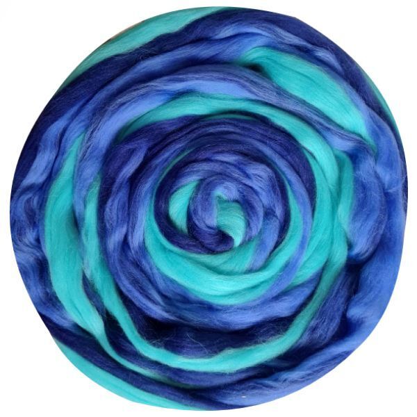 Шерсть для валяния Троицкая Гребенная лента (100%полутонкая шерсть) 100г цв.1518 мультиколор (л.колокольчик, бирюза, джинсовый)