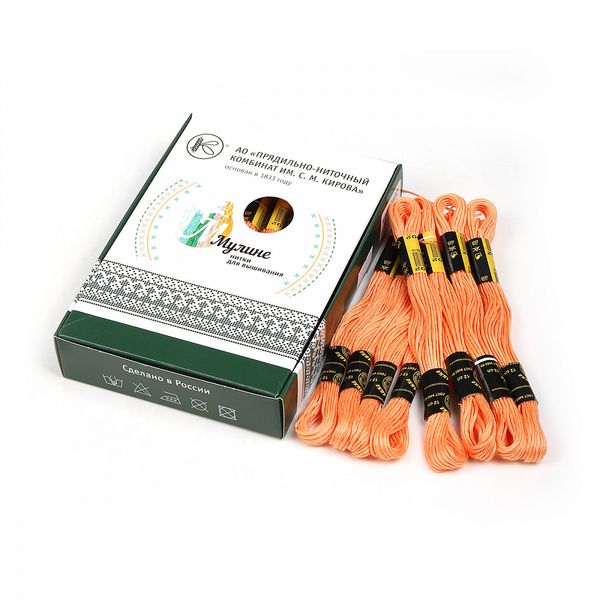 Мулине ПНК им.Кирова цв.7402 ярк.персиковый, 24 мотка по 8 метров