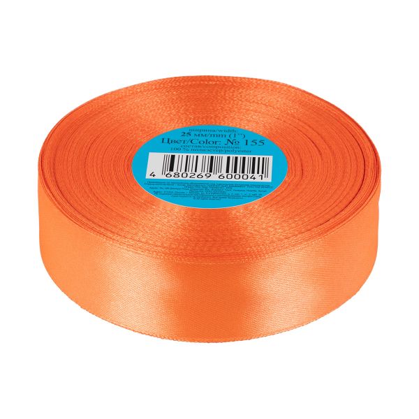 Лента атласная 1-сторонняя 25.0 мм / 33±2 метра, 155 св-оранжевый, Gamma