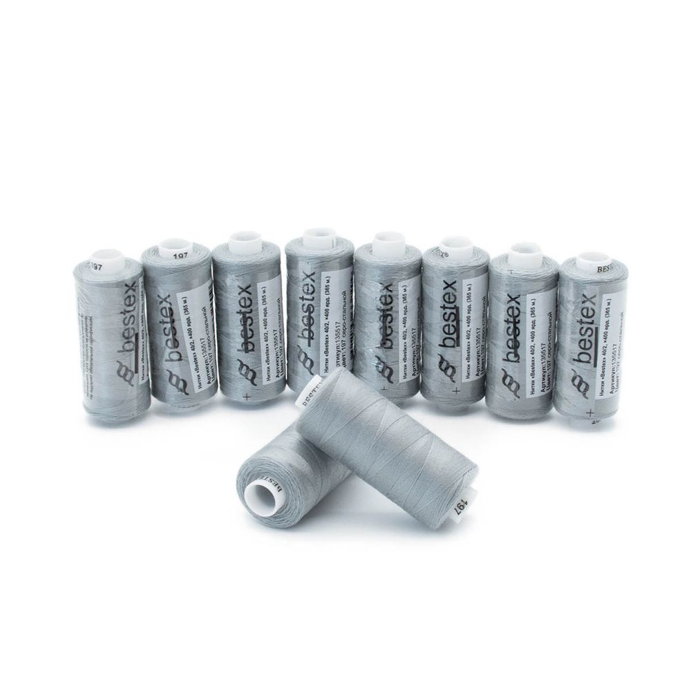 Нитки швейные бытовые Bestex 40/2, 365 м (400 ярд) / 10 кат., 197 серо-стальной