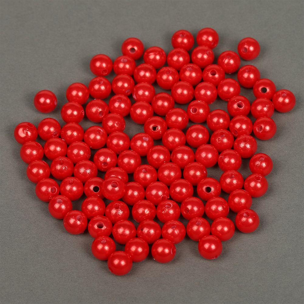 Бусины пластик (перламутр) ⌀10 мм, цв.058 красный, уп.500г (960 шт), Magic4Hobby