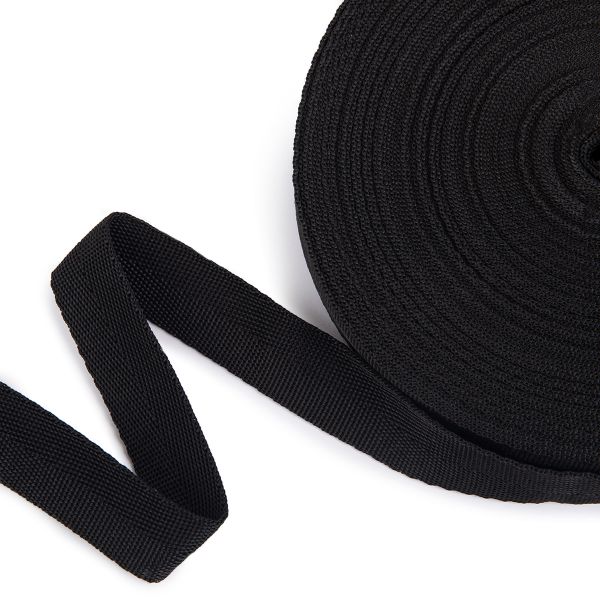 Стропа (ременная лента) 25 мм / 25 метров, толщ. 0.91 мм, [14.4 г/пог.м], 100% п/п, черный, Gamma 3074