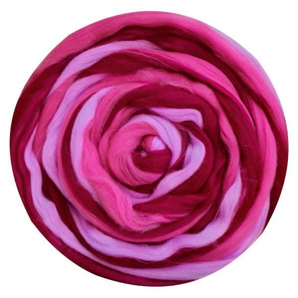 Шерсть для валяния Троицкая Гребенная лента (100%полутонкая шерсть) 100г цв.1510 мультиколор (винный, мальва, св.фиалка)