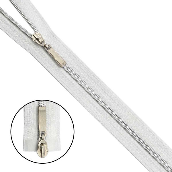 Молния спираль (витая) Т7 (7 мм) 2 зам., разъем., 100 см, никель / белый, 10 шт