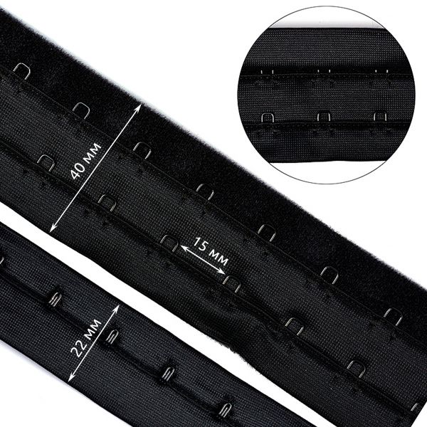 Застежки для бюстгальтера текстильные на мягкой ленте (2 ряда) 40 мм / 45.7 метра, шаг 15 мм, 01 черный