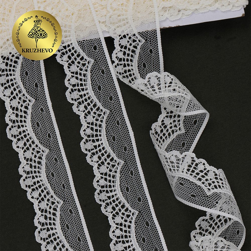 Кружево отделочное в стиле "трикотаж" 30 мм, цв.02 молочный, уп. 27,4 м