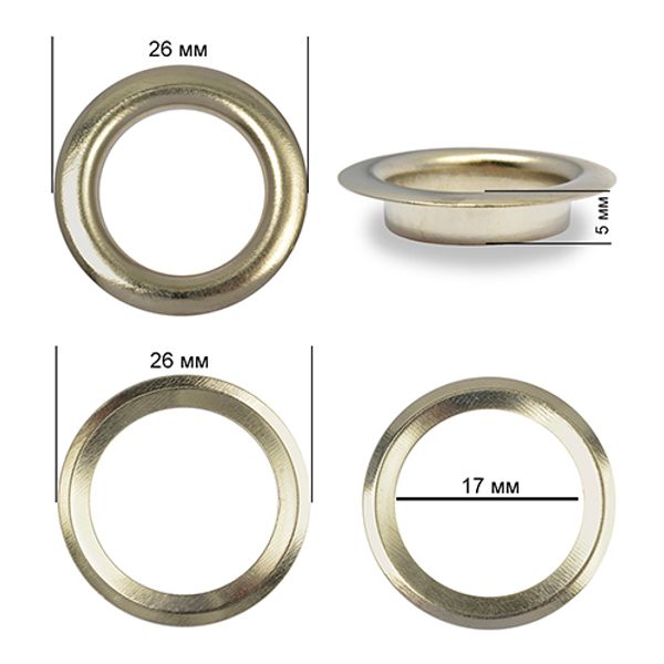 Люверсы металл ⌀17.0 мм (внутр.), внешн. ⌀26 мм (внутр.), h5 мм (внутр.), №31, сталь, цв. никель 100 шт, TBY