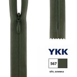 Молния потайная (скрытая) YKK Т3 (3 мм) 1 зам., н/раз., 22 см, цв. 567 оливка, 0004715/22, уп. 10 шт /TOS/