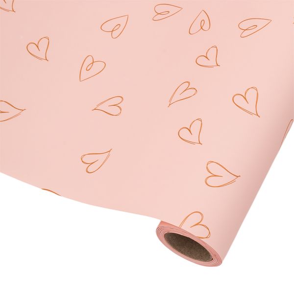 Пленка упаковочная для цветов и подарков Большие сердечки, 65 мкр, 58см / 10м ± 5% (VH2553 персиковый с сердечками)