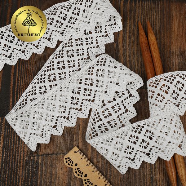 Кружево вязаное (тесьма) хлопковое 50 мм / 10 метров, диз.1003 цв.01 белый, Kruzhevo