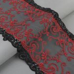 Кружево на сетке широкое 220 мм / 14±0.2 м, Турция, красный, Gamma GCKM-220-01