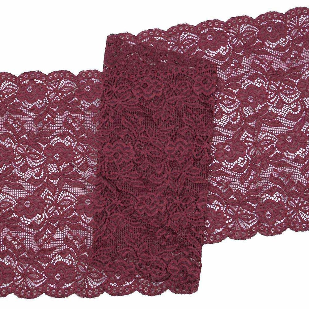Кружево бельевое эластичное 300 мм / 3.4 метра, цвет темно-красный