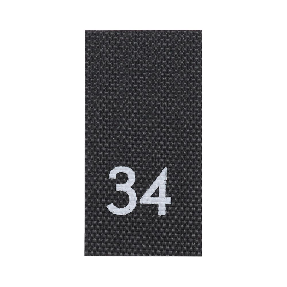 Этикетка-размерник 10х20мм П/Э, 100 шт/упак, черный фон/белый шрифт (MN) (34)