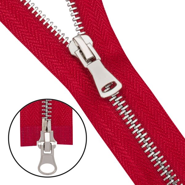 Молния металл Т5 (5 мм) 2 зам., разъем., 100 см, никель, 519 красный, 6535-0275, 5 шт