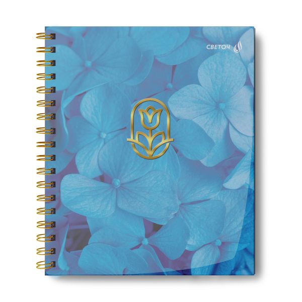 Тетрадь общая с пластик. обложкой с тисн. золотой фольгой, цвет. запечат. титульн.лист, 400 мкм, A5 96 л. на гребне 65 г/м², белизна 100% 4 шт клетка, 01536 Голубая симфония, Светоч ТЕТ96-003