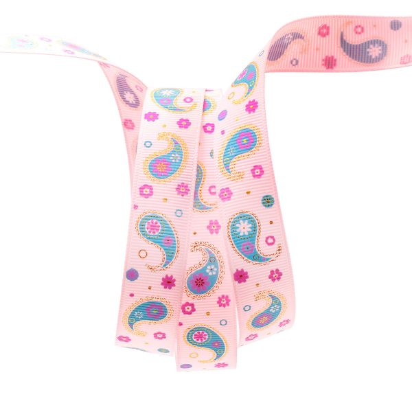 Лента репсовая (в рубчик) PREMIUM Огуречный принт 20 мм, 22,5м (117 розовый)