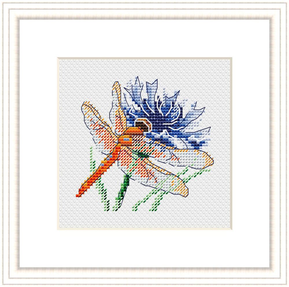 Набор для вышивания нитками МП Студия (Жар-птица), Стрекоза и василек 11х11 см