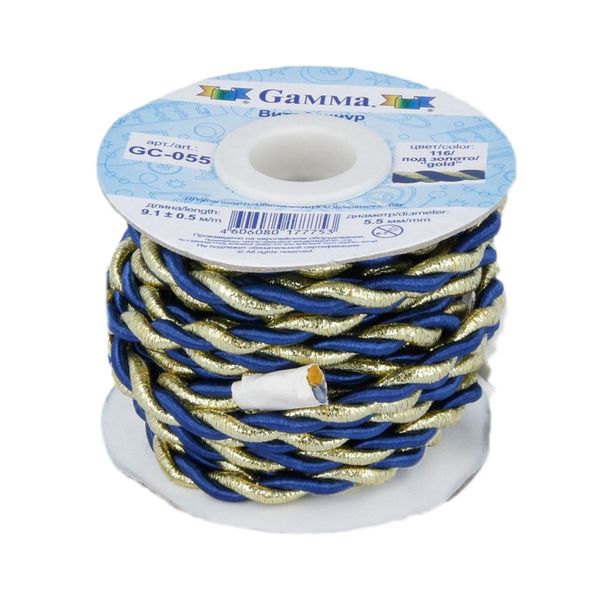 Шнур витой ⌀5.5 мм, 9.1 м, 116/золото синий, Gamma GC-055