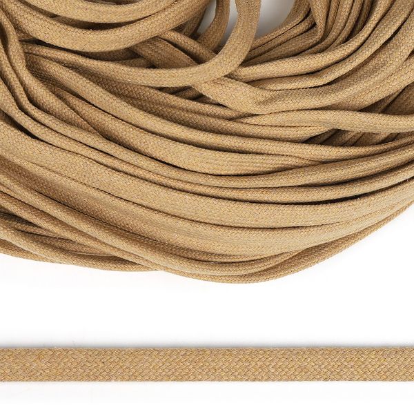 Шнур плоский плетеный х/б ⌀12.0 мм / 50 метров, классическое плетение TW 004 бежевый, 50м