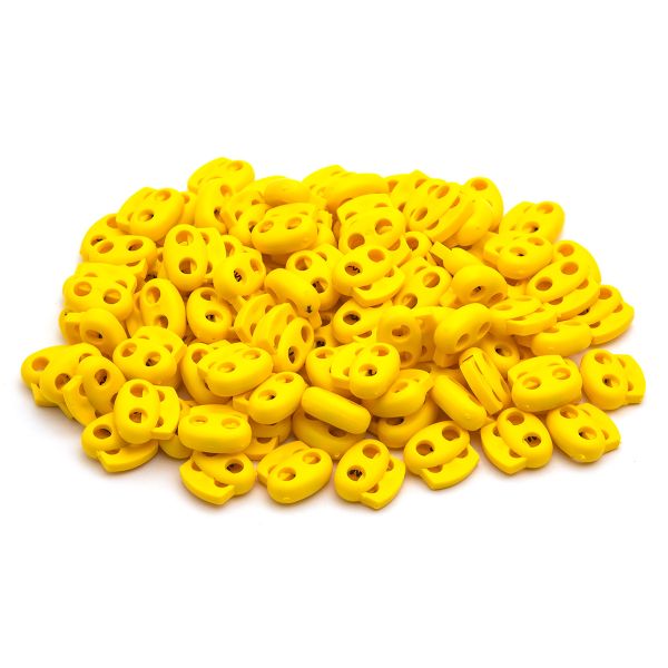 Фиксатор (зажим) для шнура пластик 2 отв., ⌀4.0 мм, 14х17 мм, овал малый ПП, желтый, 100 шт