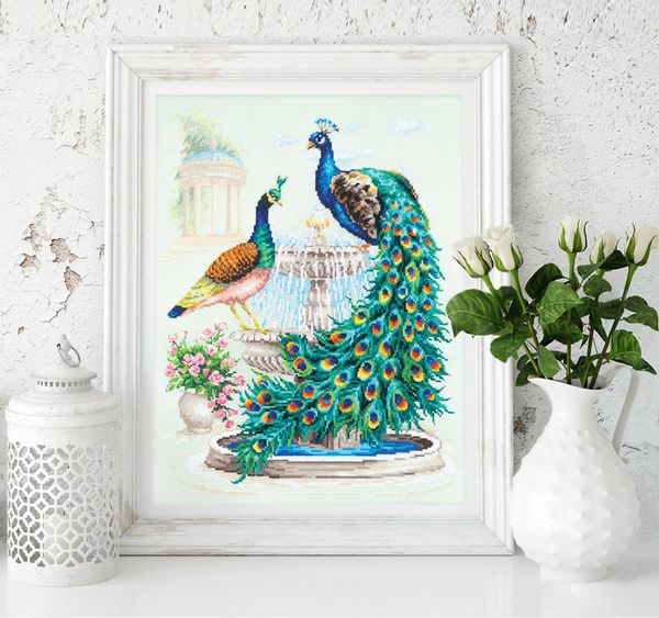 Набор для вышивания нитками Чудесная игла, Павлины 30х40 см