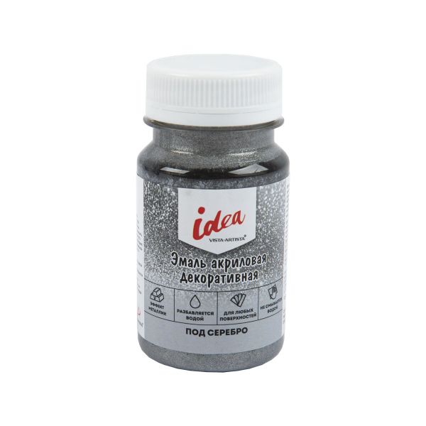 Эмаль акриловая декоративная VIAE-100, 002 под серебро, Vista-Artista, VIAE-100