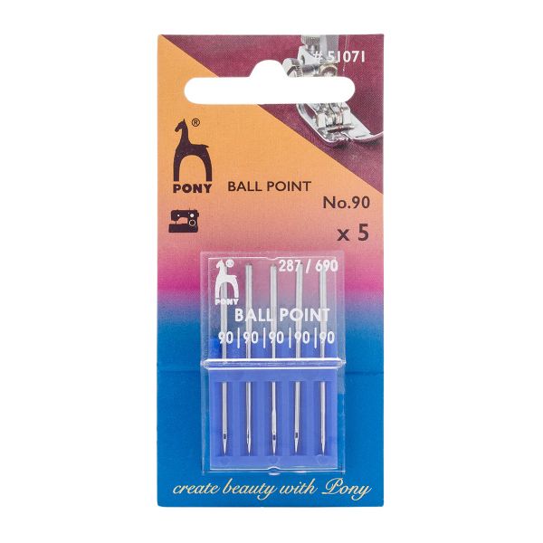 Иглы для промышленных швейных машин для трикотажа 287/690, №90 с круглой колбой, 5 шт, Pony, 51071
