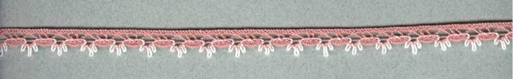Кружево вязаное (тесьма) 10.0 мм, пыльно-розовый с белым, 30 метров, IEMESA