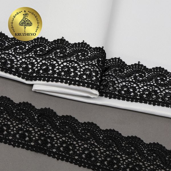 Кружево гипюр (плетёное) 65 мм, цв.05 черный, уп. 9 м, Kruzhevo