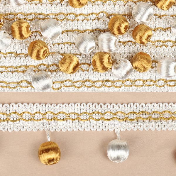 Бахрома отделочная 40.0 мм / 10 метров, 6152-0332, цв.белый+золото 6362