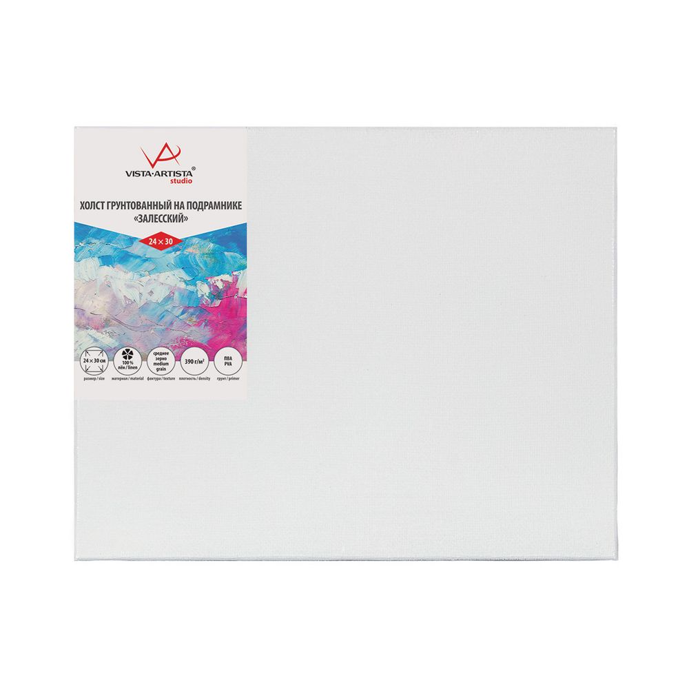 Холст грунтованный на подрамнике 24х30 см, 390 г/м², 2 шт, Залесский среднезернистый, Vista-Artista PLMG-2430