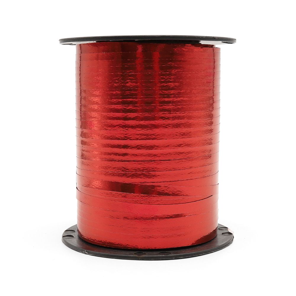 Лента упаковочная металлизированная для шаров и подарков 5 мм, 250 м, красный металлик