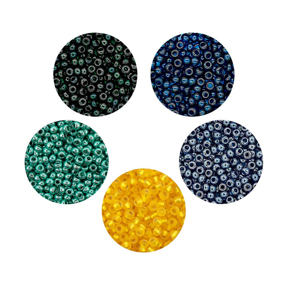 Набор бисера Preciosa 062, 5 цветов по 20 гр, № 10/0 (2.3 мм), диаметр 2,3 мм, 100 гр