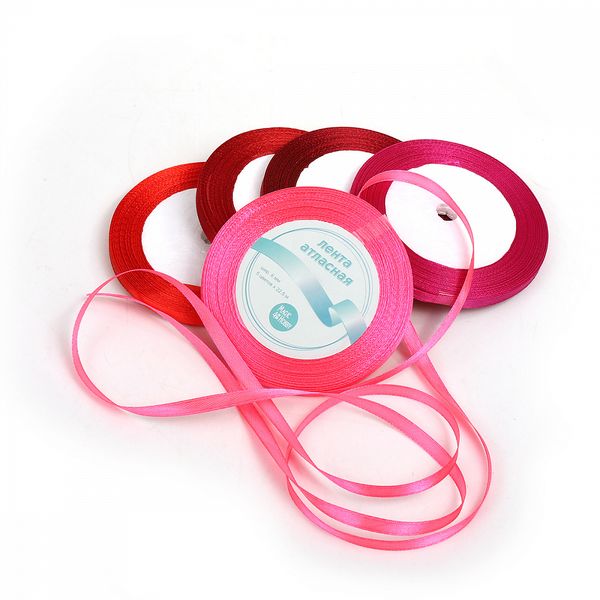 Лента атласная 1-сторонняя 6.0 мм / 5 шт по 22.5±1 метра, набор Оттенки красного, Magic4Hobby