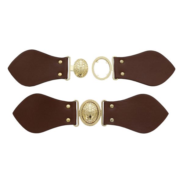 Фурнитура застежка для кардигана кожаная №4 коричневая 26,5см (золото), 2 шт