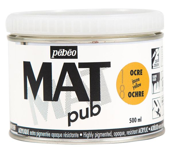 Краска акриловая экстра матовая Mat Pub 1, 500 мл, 257018 охра, Pebeo