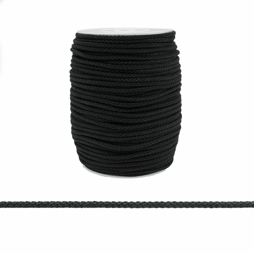 Шнур круглый х/б ⌀5.0 мм / 100 метров, 02 черный